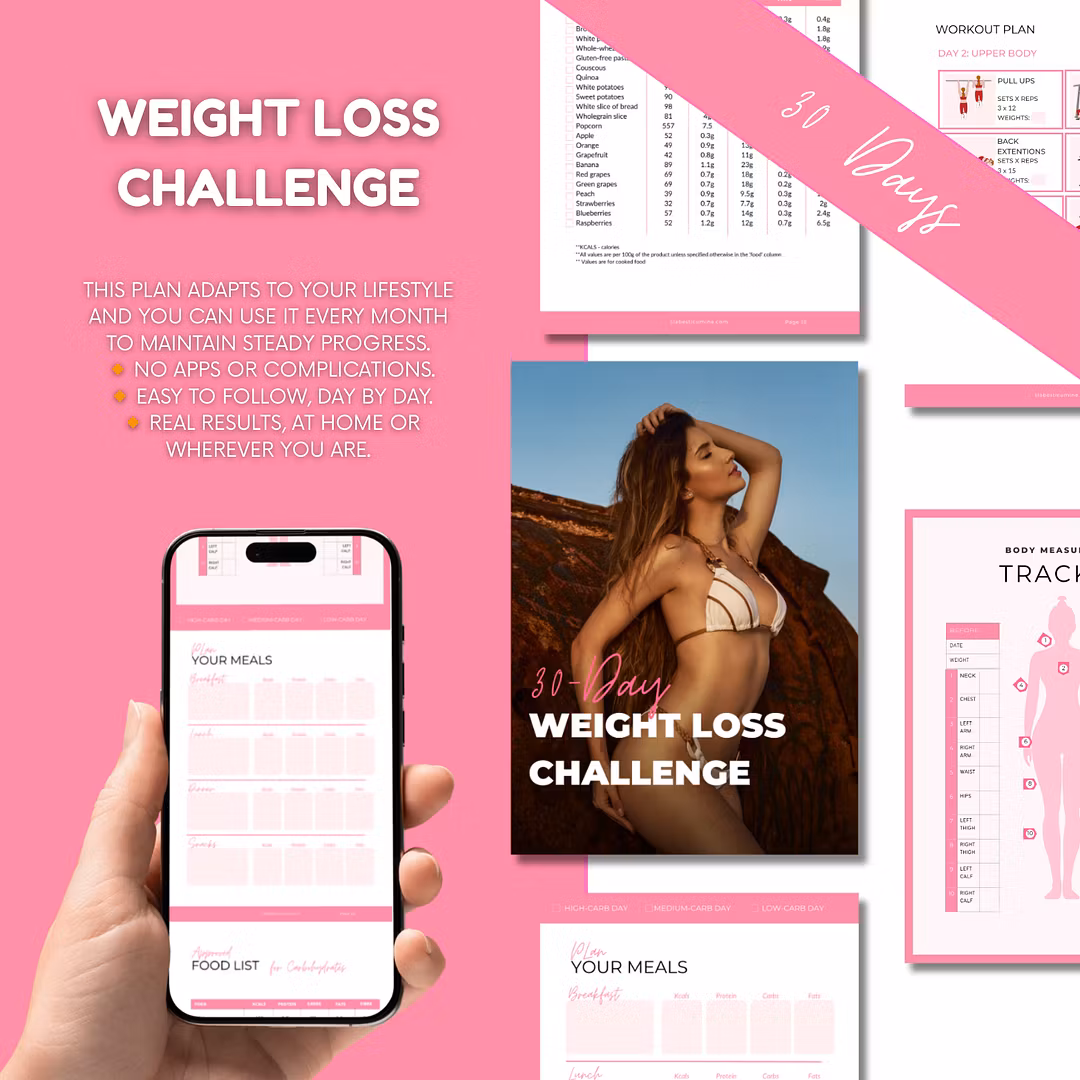 Structured 30-day plan for visible fat loss • Daily guidance so you always know exactly what to do • Habit-based system to keep weight off long term • Budget-friendly entry into a proven challenge format